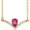 Collier de 40 cm (16 pouces) en or jaune 14 carats, tourmaline rose naturelle et diamants naturels (0,06 carat au total).