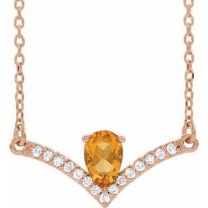 Collier de 45,7 cm (18 pouces) en or rose 14 carats avec citrine naturelle et diamants naturels (0,06 carat au total).