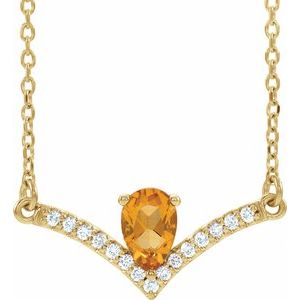 Collier de 45,7 cm (18 pouces) en or 14 carats, orné d'une citrine naturelle jaune et de diamants naturels (0,06 carat au total).