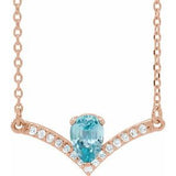 Collier de 45,7 cm (18 pouces) en or rose 14 carats, zircon bleu naturel et diamants naturels (0,06 carat au total).
