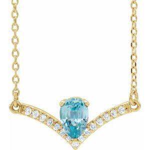 Collier de 45,7 cm (18 pouces) en or jaune 14 carats, zircon bleu naturel et diamants naturels (0,06 carat au total).
