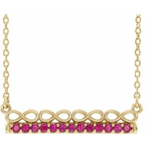 Collier barrette 18 pouces en or jaune 14 carats avec rubis naturel et motif infini