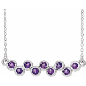 Collier en platine avec améthyste naturelle sertie clos, 40-45 cm