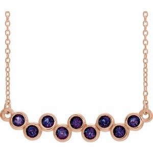 Collier en or rose 14 carats serti clos d'alexandrite naturelle, 40-45 cm