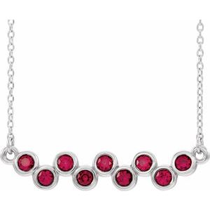 Collier en platine serti clos de rubis naturel et 16-18 pouces