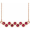 Collier en or rose 14 carats serti clos de rubis naturels et barrette de 40 à 45 cm