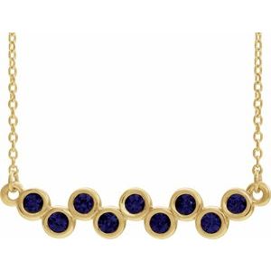 Collier avec pendentif en or jaune 14 carats serti clos d'un saphir bleu naturel et d'une barrette de 40 à 45 cm (16 à 18 pouces).