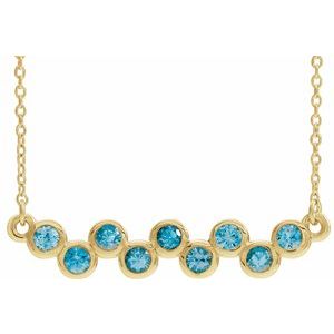 Collier avec barrette sertie de zircon bleu naturel jaune 14 carats, 40-45 cm