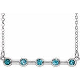 Collier en platine serti clos de zircon bleu naturel et zircon platine, 40 cm