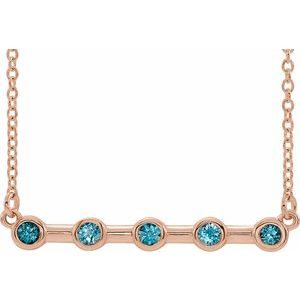 Collier de 45,7 cm (18 pouces) en or rose 14 carats serti clos de zircon bleu naturel et zircon rose 14 carats