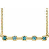 Collier de 45,7 cm (18 pouces) en or jaune 14 carats serti clos de zircon bleu naturel et zircon jaune.