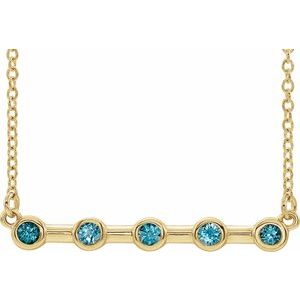 Collier de 45,7 cm (18 pouces) en or jaune 14 carats serti clos de zircon bleu naturel et zircon jaune.