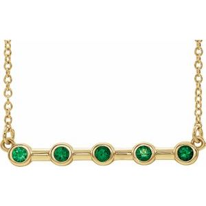 Collier avec barrette sertie d'une émeraude naturelle jaune 14 carats, 45,7 cm (18 pouces).