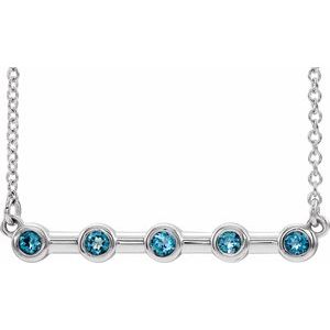 Collier en platine serti clos d'aigue-marine naturelle, 45,7 cm (18 pouces).