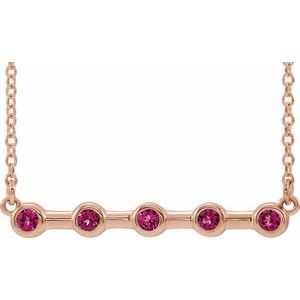 Collier en or rose 14 carats serti clos de tourmaline rose naturelle, 40 cm (16 pouces).