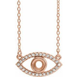Collier œil protecteur en or rose 14 carats, saphir blanc naturel rond de 3,5 mm, serti semi-serti, 40,6 cm (16 pouces).