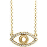 Collier œil protecteur semi-serti en or jaune 14 carats, saphir blanc naturel rond de 3,5 mm, 45,7 cm (18 pouces).
