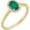Bague en or 14 carats avec émeraude de laboratoire jaune 7x5 mm et diamants naturels (0,03 carat au total).