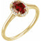 Bague en or jaune 14 carats avec grenat naturel du Mozambique (7 x 5 mm) et diamants naturels (0,03 carat au total).