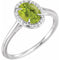 Bague en or blanc 14 carats avec péridot naturel de 8 x 6 mm et diamants naturels (0,04 carat au total).