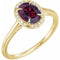 Bague en or jaune 14 carats avec grenat rhodolite naturel (8 x 6 mm) et diamants naturels (0,04 carat au total).