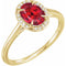 Bague en or 14 carats sertie d'un rubis de laboratoire de 8 x 6 mm et de diamants naturels (0,04 carat au total).