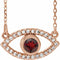 Collier œil protecteur en or rose 14 carats, grenat naturel du Mozambique et saphir blanc naturel, 40 cm