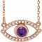 Collier œil protecteur en or rose 14 carats, améthyste naturelle et saphir blanc naturel, 40 cm
