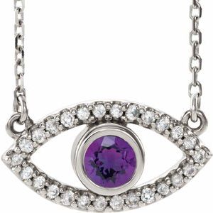 Collier œil protecteur en argent sterling, améthyste naturelle et saphir blanc naturel, 40 cm