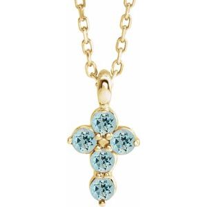 Collier croix en aigue-marine naturelle jaune 14 carats, 40-45 cm