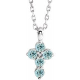 Collier croix en aigue-marine naturelle blanche 14 carats, 40-45 cm