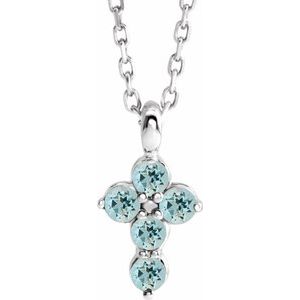 Collier croix en argent sterling et aigue-marine naturelle, 40-45 cm