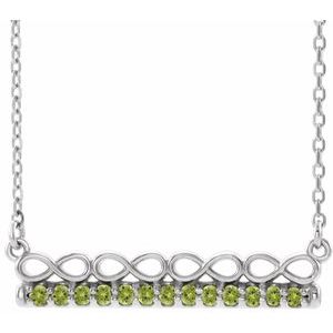 Collier en argent sterling et péridot naturel, inspiré de l'infini, barre de 45,7 cm (18 pouces).