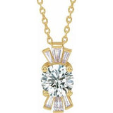 Collier en or jaune 14 carats, saphir blanc naturel et diamants naturels (0,25 carat au total), 40-45 cm