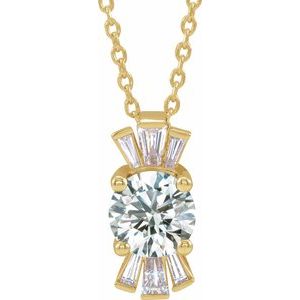 Collier en or jaune 14 carats, saphir blanc naturel et diamants naturels (0,25 carat au total), 40-45 cm