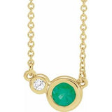 Collier de 40 cm (16 pouces) en or 14 carats, orné d'une émeraude naturelle jaune et de diamants naturels (0,02 carat au total).