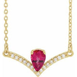 Collier de 40 cm (16 pouces) en or 14 carats avec rubis jaune de laboratoire et diamants naturels (0,06 carat au total).