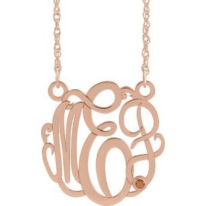 Collier monogramme 3 initiales en citrine imitation rose 14 carats, 30 mm, 45,7 cm (18 pouces)