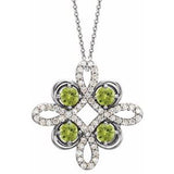 Collier trèfle 18 pouces en or 14 carats, péridot blanc naturel et diamants naturels (0,25 carat au total)