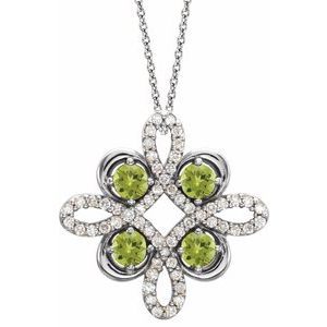Collier trèfle 18 pouces en or 14 carats, péridot blanc naturel et diamants naturels (0,25 carat au total)