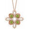 Collier trèfle 18 pouces en or rose 14 carats, péridot naturel et diamants naturels (0,25 carat au total), orné d'un péridot naturel et de diamants naturels (0,05 carat au total).