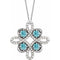 Collier trèfle en platine, zircon bleu naturel et diamants naturels (0,1/8 carat au total), 45,7 cm (18 pouces).