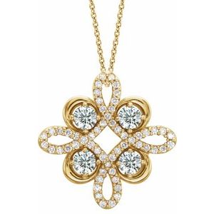 Collier trèfle en or jaune 14 carats serti de diamants naturels (0,3 carat au total), 45,7 cm (18 pouces).