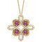 Collier trèfle 18 pouces en or jaune 14 carats, tourmaline rose naturelle et diamants naturels (0,25 carat au total), orné de tourmaline rose naturelle et de diamants naturels (0,175 carat au total).