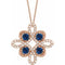 Collier trèfle 18 pouces en or rose 14 carats, saphir bleu de laboratoire et diamants (0,05 carat au total)