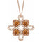 Collier trèfle 18 pouces en or rose 14 carats, citrine naturelle et diamants naturels (0,25 carat au total), 45,7 cm (18 pouces).