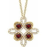 Collier trèfle 18 pouces (45,7 cm) en or jaune 14 carats, grenat naturel du Mozambique et diamants naturels (0,25 carat au total)