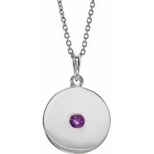 Collier en argent sterling et améthyste naturelle avec disque, 40-45 cm