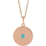 Collier en or rose 14 carats avec disque en zircon bleu naturel, 40-45 cm