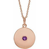 Collier en or 14 carats avec disque d'améthyste naturelle rose, 40-45 cm